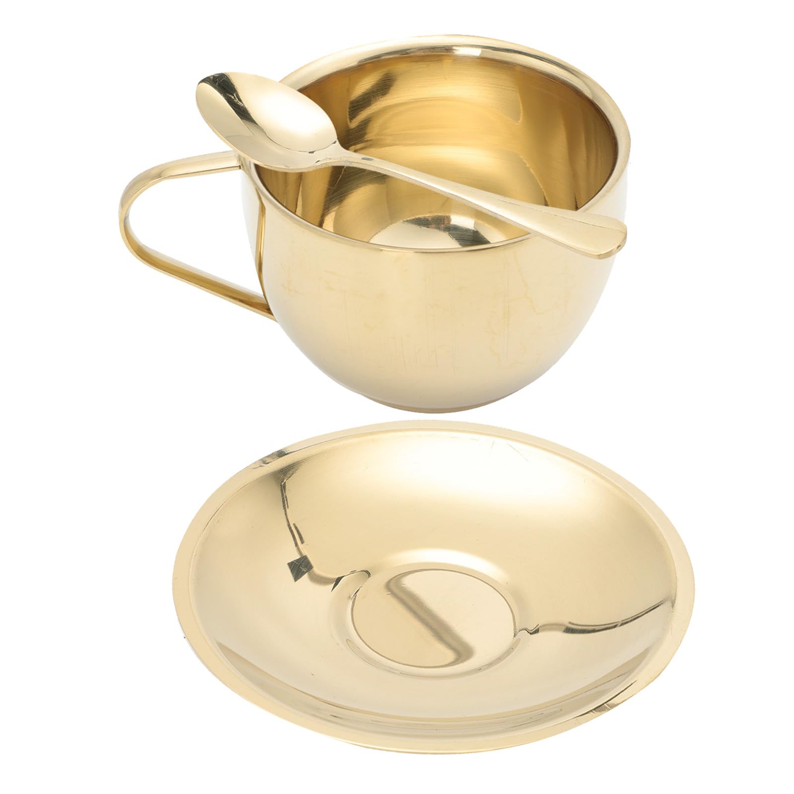 Tasse à café en acier inoxydable double paroi avec cuillère et soucoupe