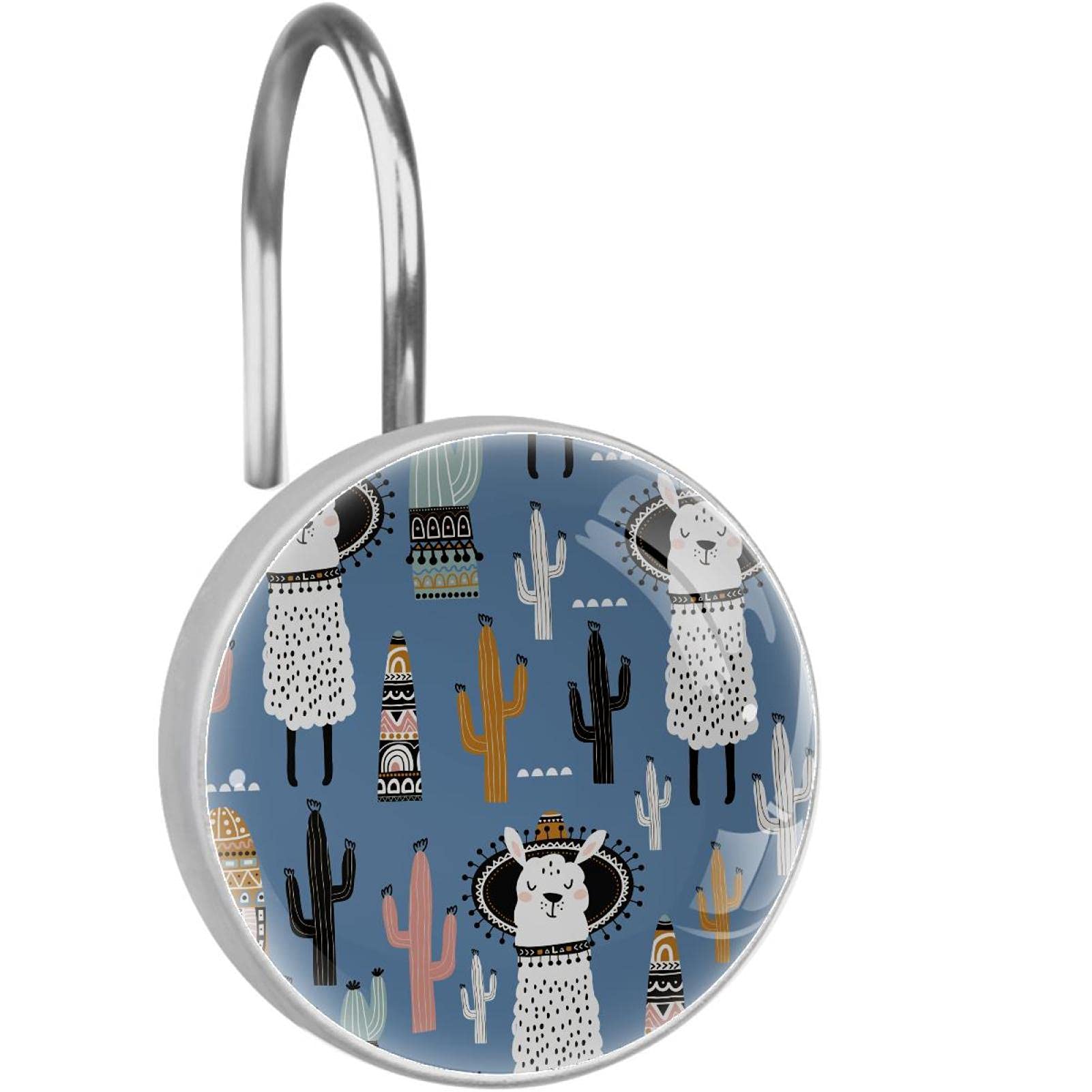 Crochets de rideau de douche lamas en acier inoxydable incassable et motifs cactus en relief