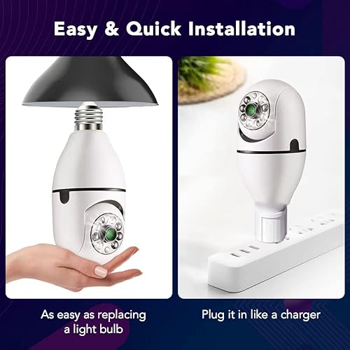Miniatura 2 de Cámara de bombilla inalámbrica WiFi HD 1080P de 360 grados con cámara panorámica de luz detección de movimiento inteligente y visión nocturna cámara