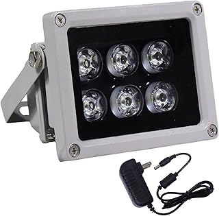 AUTENS IR Illuminator, 850nm 6-LEDs Wide Angle IP67 Waterproof Night Vision LED Array IR Infrared Light with Power Adapter for IP Camera CCTV Analogue Security Surveillance Camera, 90 Degree
