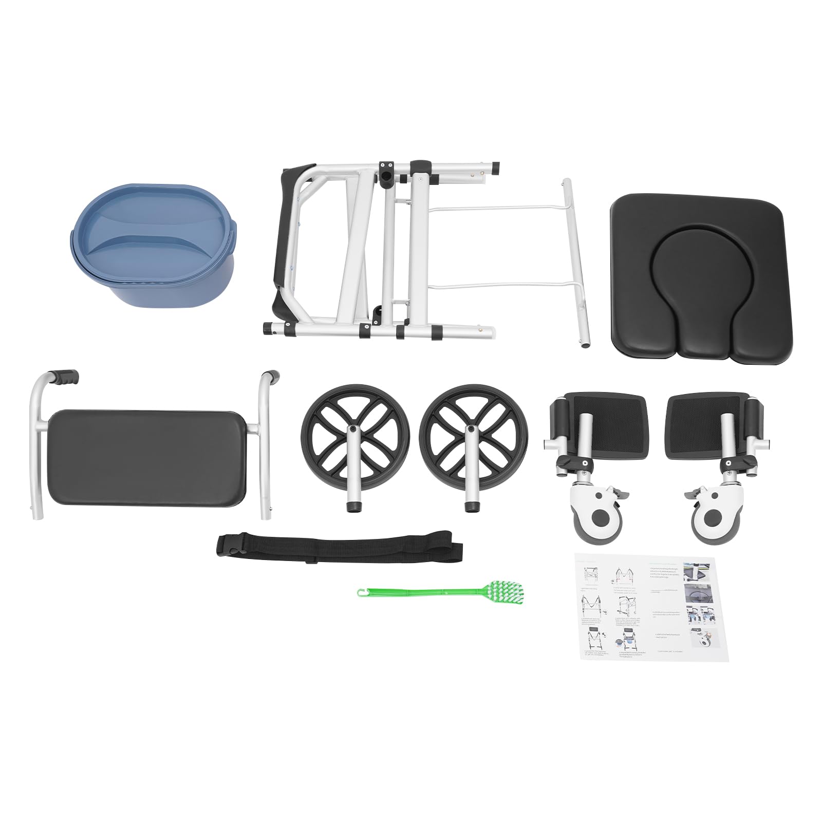 Faltbar Toilettenstuhl aus Aluminium mit Rollen,bis 150 kg belastbar,46-51cm Höhenverstellbar Badezimmerrollstühle,Duschrollstuhl für Senioren und Mobilitätseingeschränkte (U-förmige Platte)