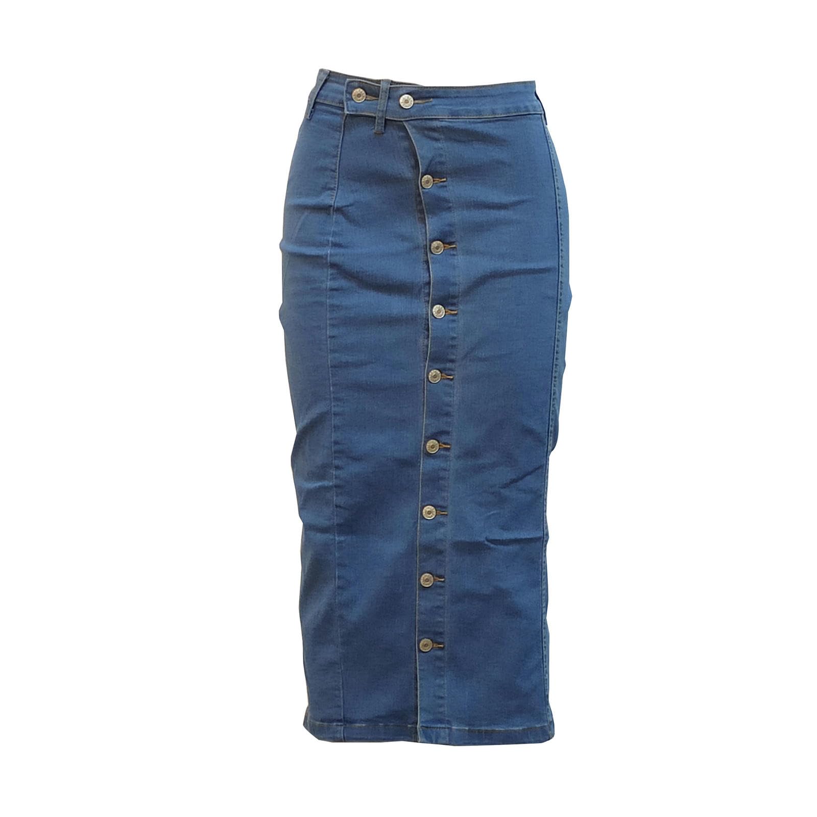 Falda Vaquera Femenina Informal con Botones, Pantalones para niñas, Ropa de Calle para Mujer, Faldas Midi de Jean para mujer-4-S