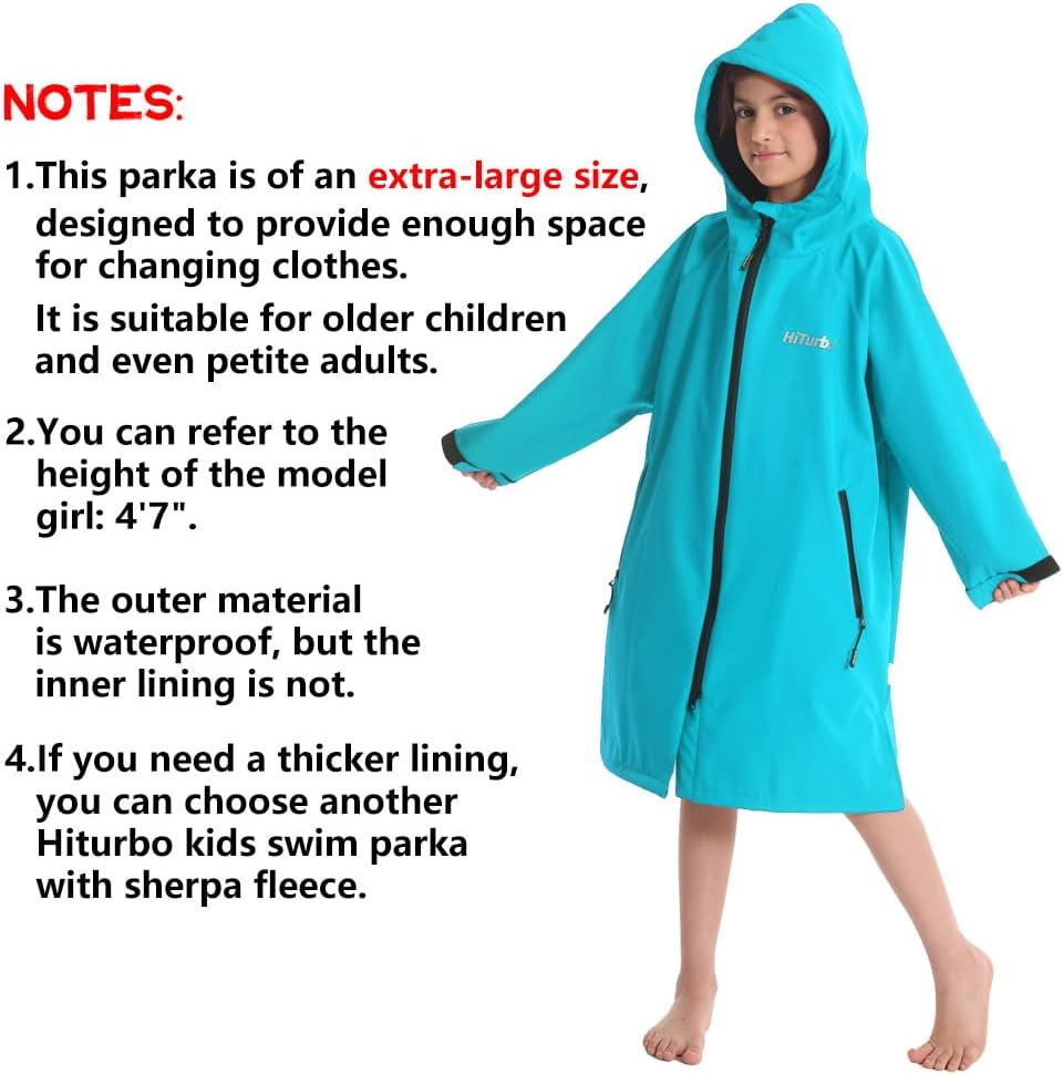 Hiturbo Kids Waterproof Swim Parka: Windproof Swimming Coat - Thin Fleece Lining - Oversized Swimmer Jacket - Image 6