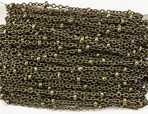 10 ft Antiqued Brass Round Cable Chain Brass Beads 2X2.5mm, Bulk Beaded Chain, Antique Brass Beaded Chain