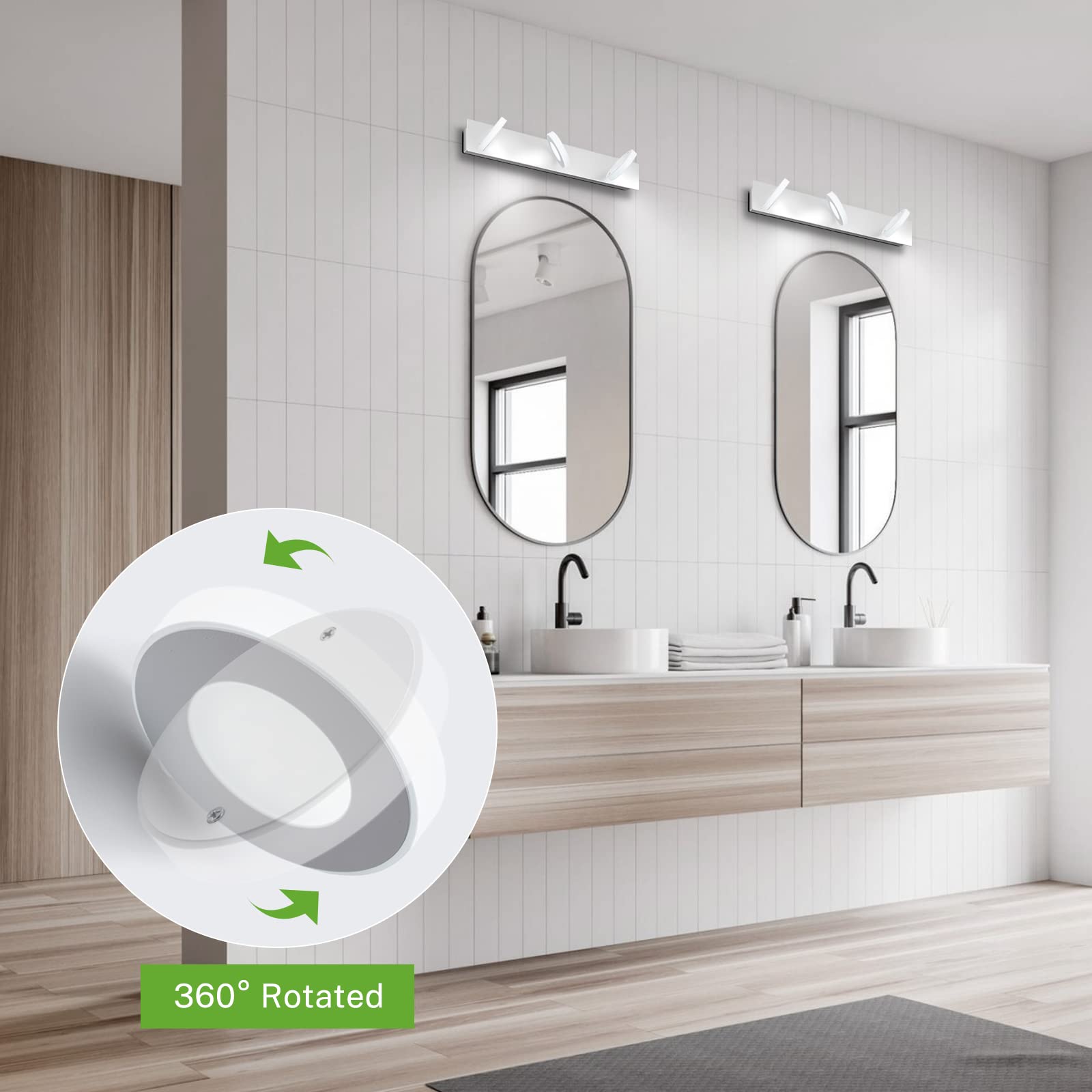 NookNova Modern 3 LED Light Bathroom Vanity Lights Over Mirror, 19'' White Indoor Farmhouse Makeup Bathroom Wall Light Fixtures for Bathroom,12W 6000K Mirror Bathroom Lighting Vanity lamp sconces