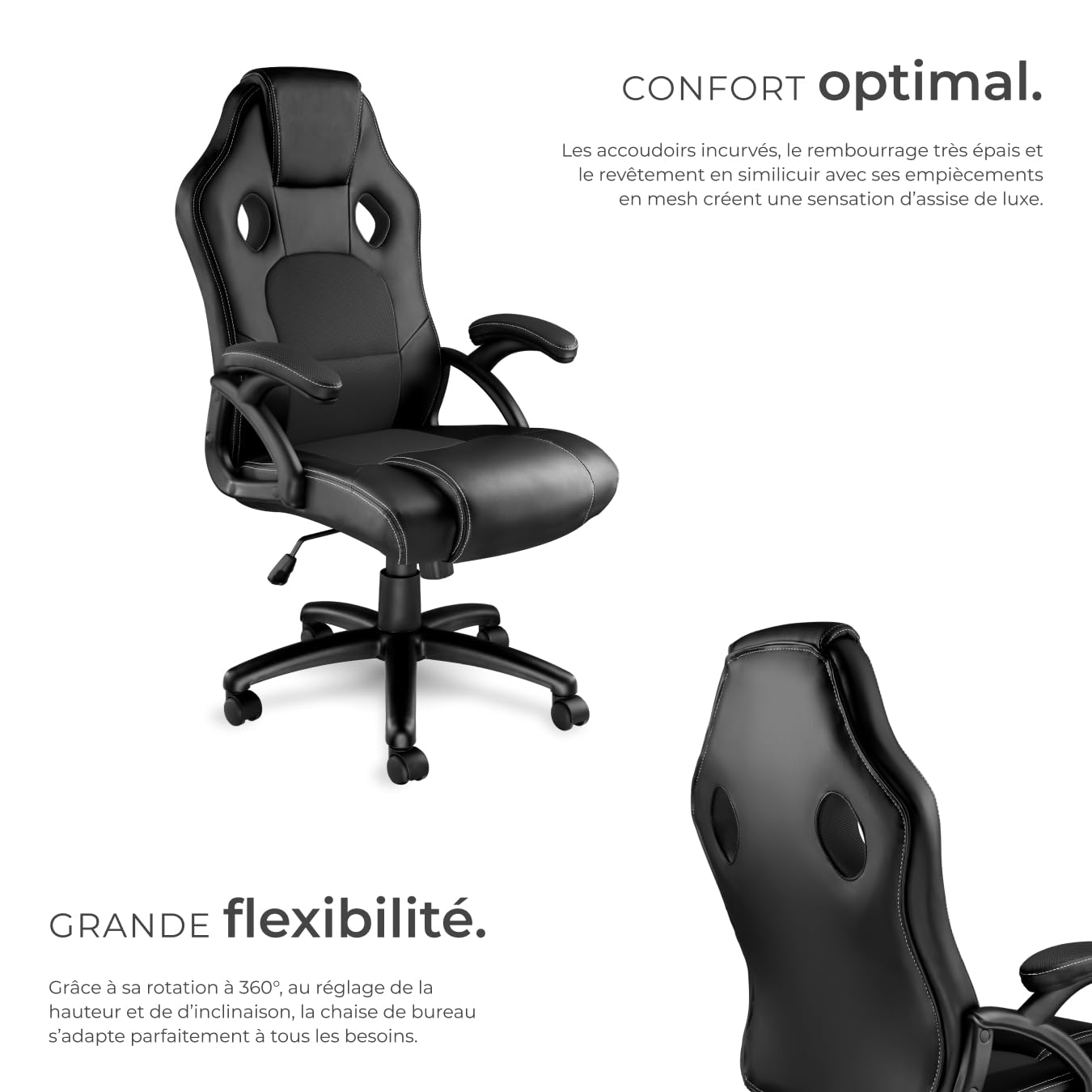 TecTake® Chaise de Bureau Fauteuil de Bureau Fauteuil pivotant Design Chaise Gaming, Siege Ergonomique, Fauteuil avec Accoudoirs, Rembourrage épais, Roulette, Hauteur réglable Teletravail