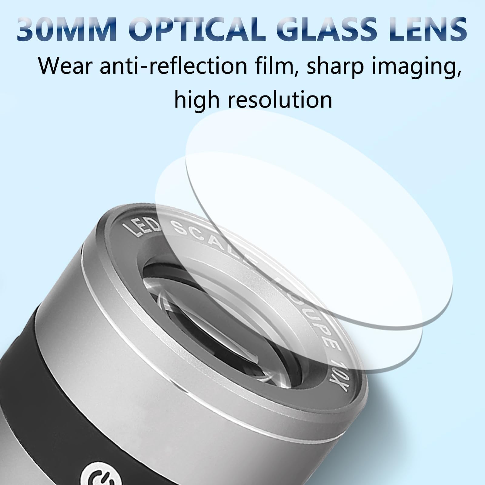 Microscopio de lupa de mano con luz LED, lente óptica de 30 mm, recargable tipo C, ideal para joyería, caligrafía e inspección de porcelana