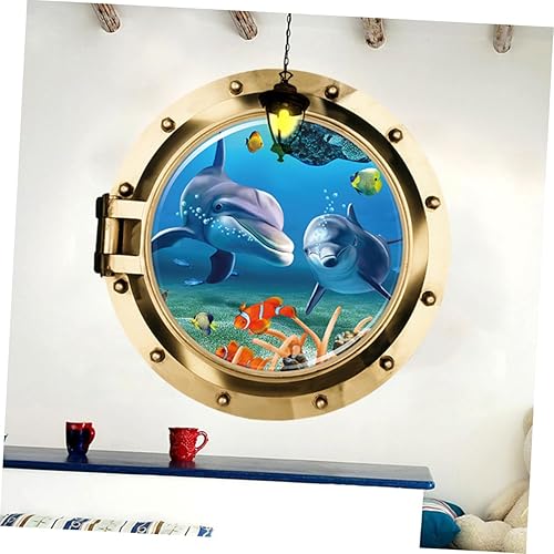 Miniatura 3 de Parche de pared de animales calcomanías de pared 3D s océano calcomanías de pared de ojo de buey arte de pared de peces oceánicos vista de ventana