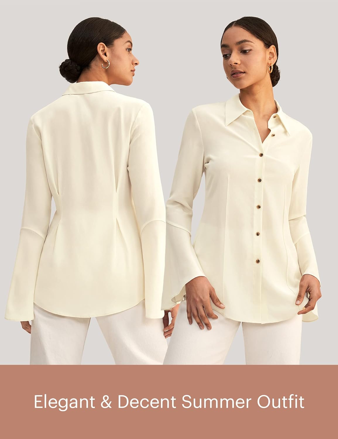 LilySilk Pure Silk Shirt Womens 18 Momme Classic Blouse with Puff Sleeve and Pleated Back for Casual or Business - Image 4