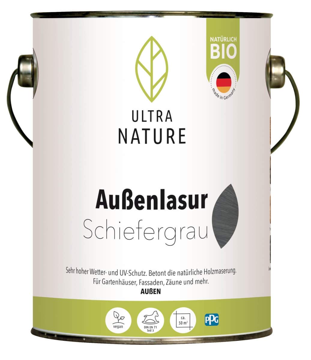 Vernice per esterni, 2,5 l, grigio ardesia, vegano, biologico, senza solventi, vernice protettiva per legno