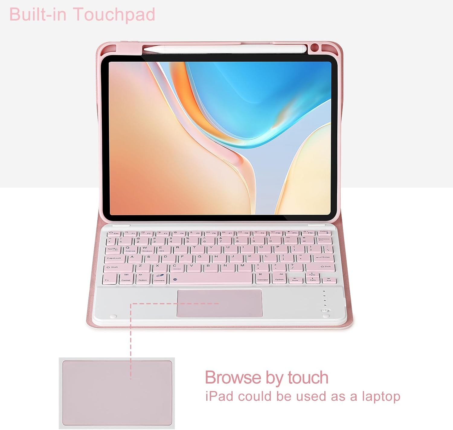 Keyboard Case for iPad Pro 11" M4 2024, Detachable Touchpad BT Keyboard, Magentic Protective Cover with Pencil Holder, Full Protection, Pink