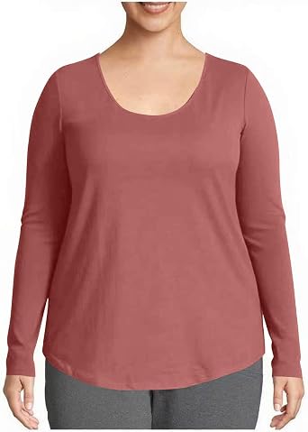 Oversized Tshirts for Women Casual U-Neck Loose Fit Work Blouse Long Sleeve Trendy Basic Fall Tops Outfits Clothes