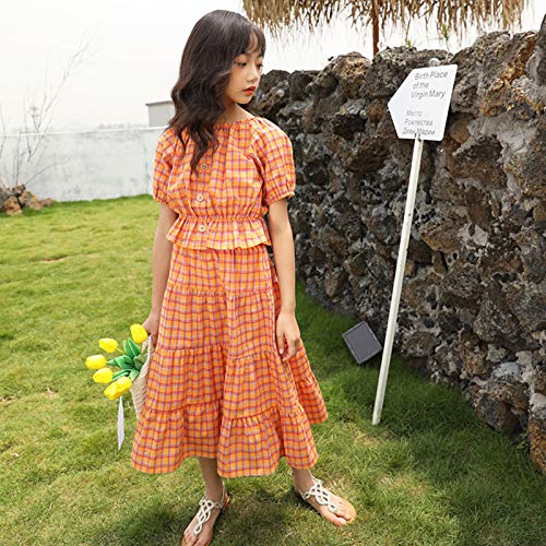 Amropi Girl'S Off Shoulder Crop Tops Long Skirt Plaid Clothes Set Short Sleeve Summer Outfit thumb #2