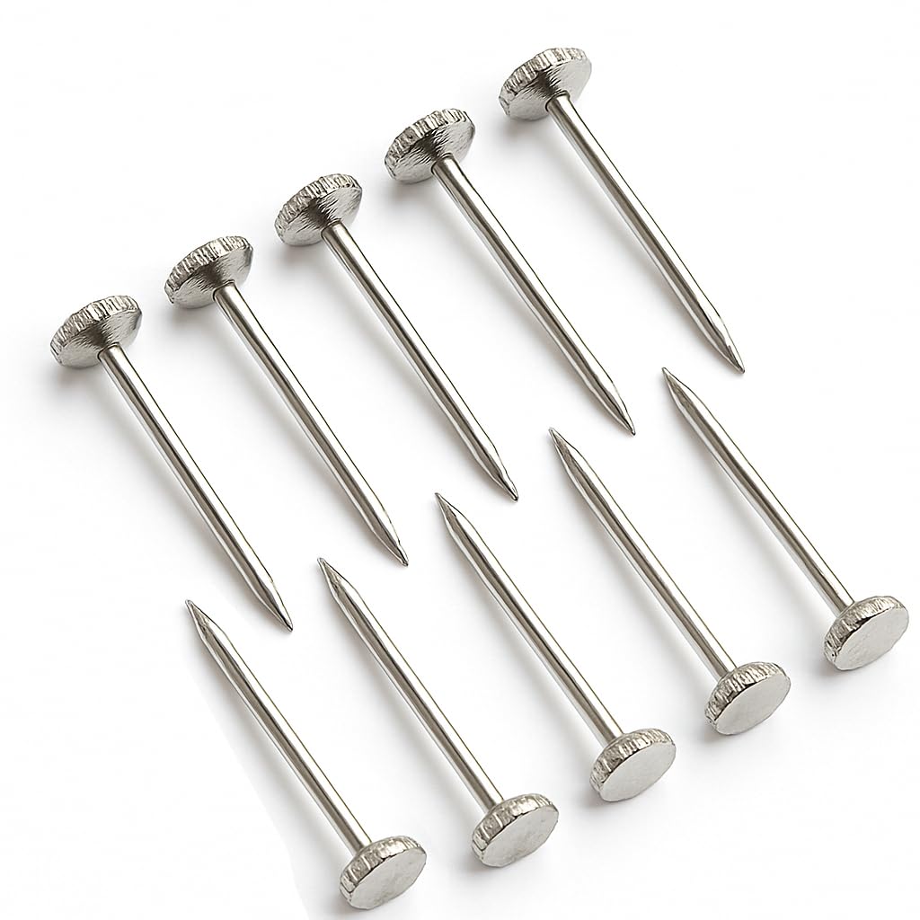 Hardened Picture Pins with Knurled Chrome Head – Heavy Duty Wall Hanging Nails for Picture Frames, Mirrors, Artwork, Tough and Durable Fixing Pins – Pack of 10