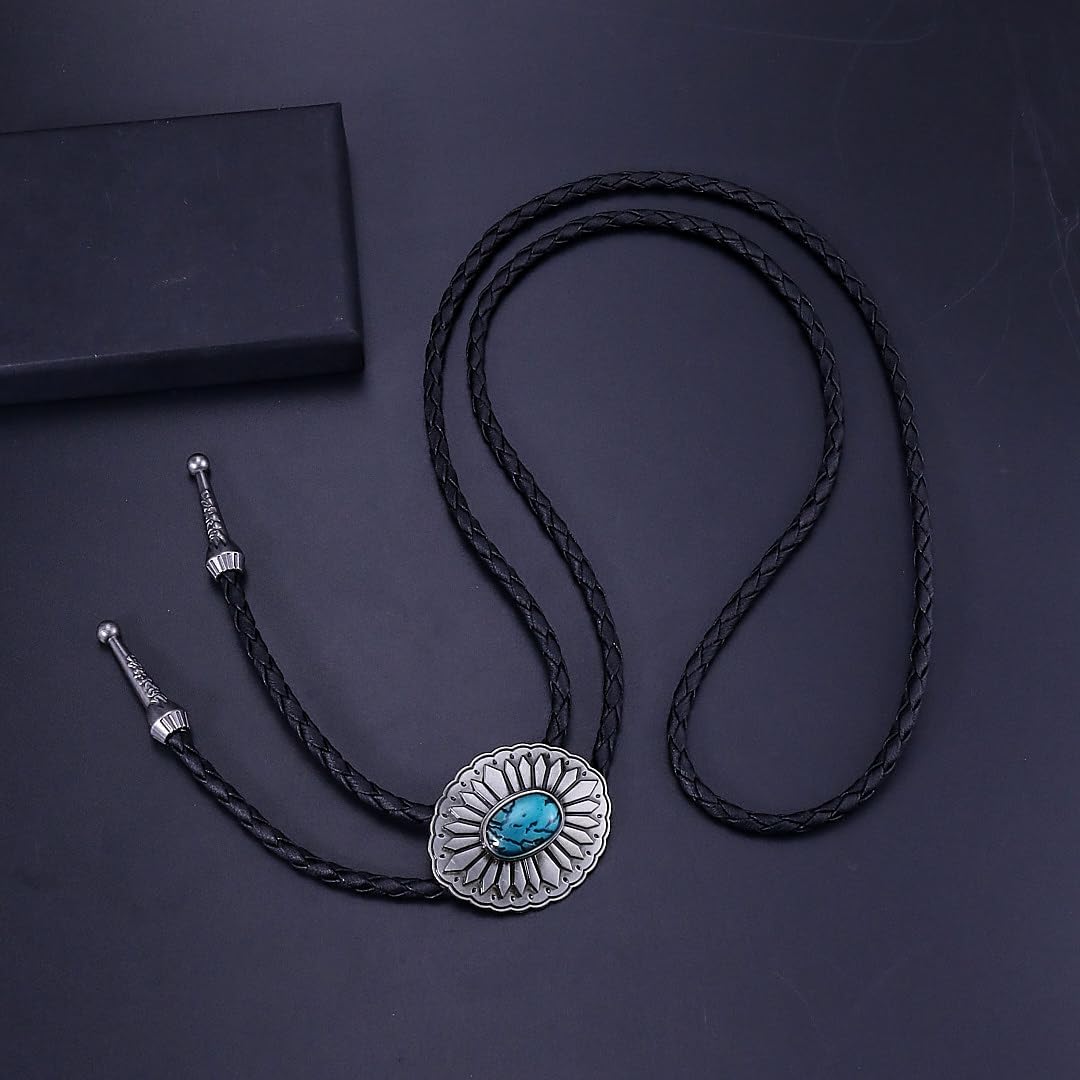 Western Bolo Tie for Women,Gold Cowgirl Cowboy Turquoise Necklace Vintage Rodeo Country Concert Necktie Long Chain Y Necklaces Western Jewelry Outfits Accessories SilverFlower - Image 6