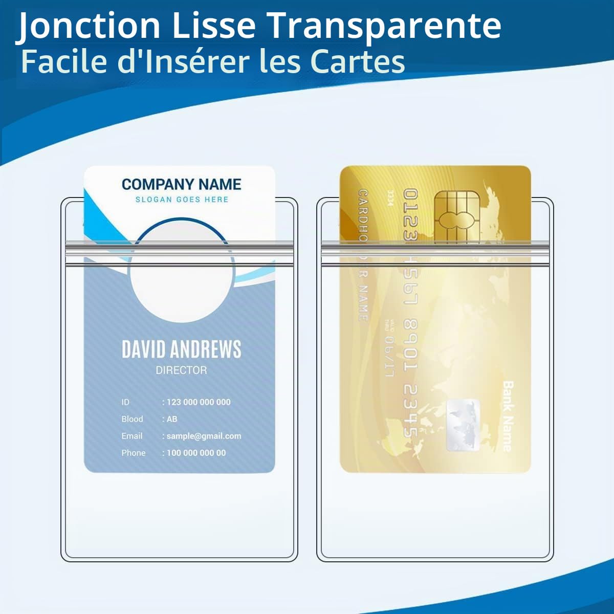 Fushing Lot de 100 porte-étiquettes pour étiquettes, cartes, ou badge, en plastique vertical Transparent L claire