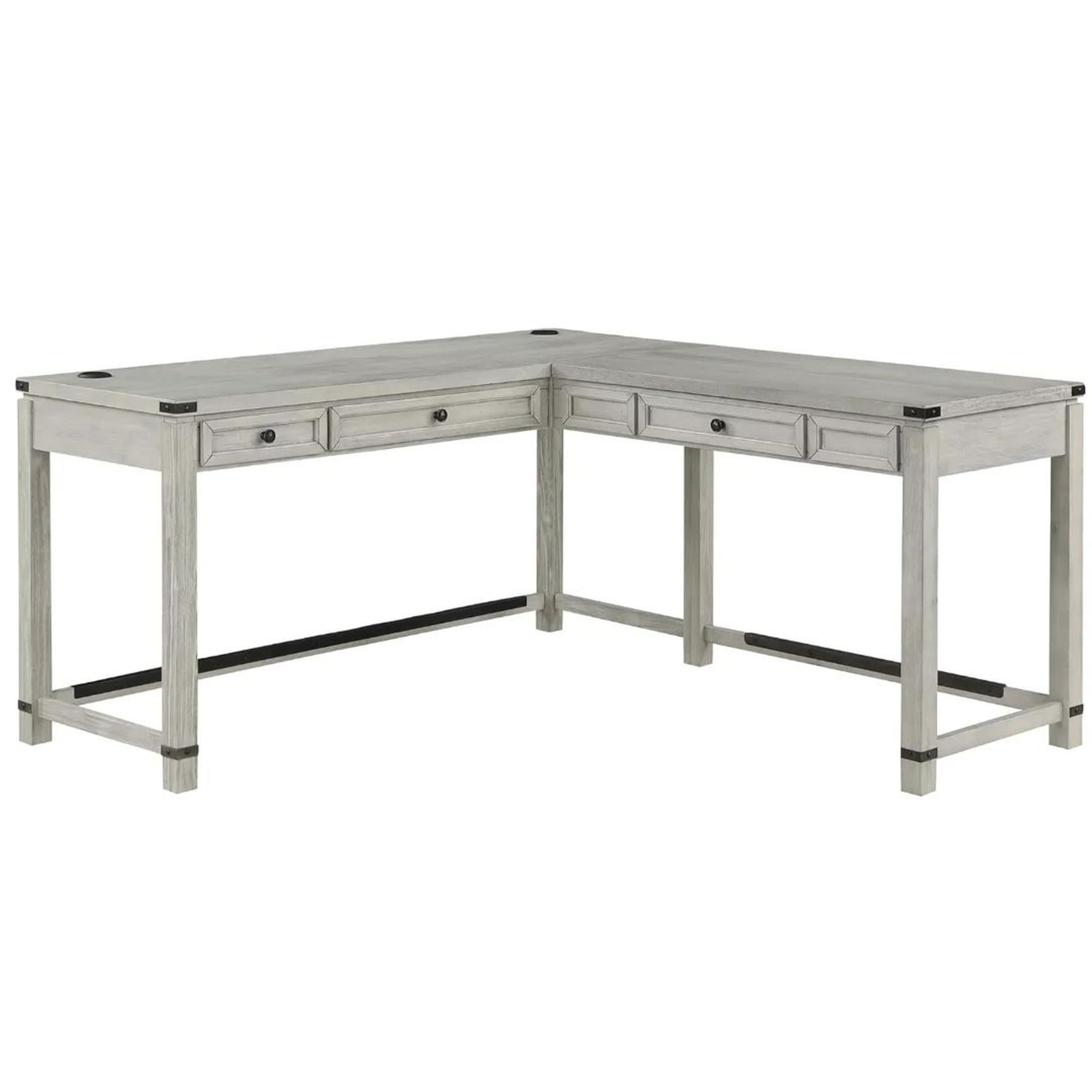Benzara Gery L Corner Standing Sitting Desk with Lift Top- USB- White Wood