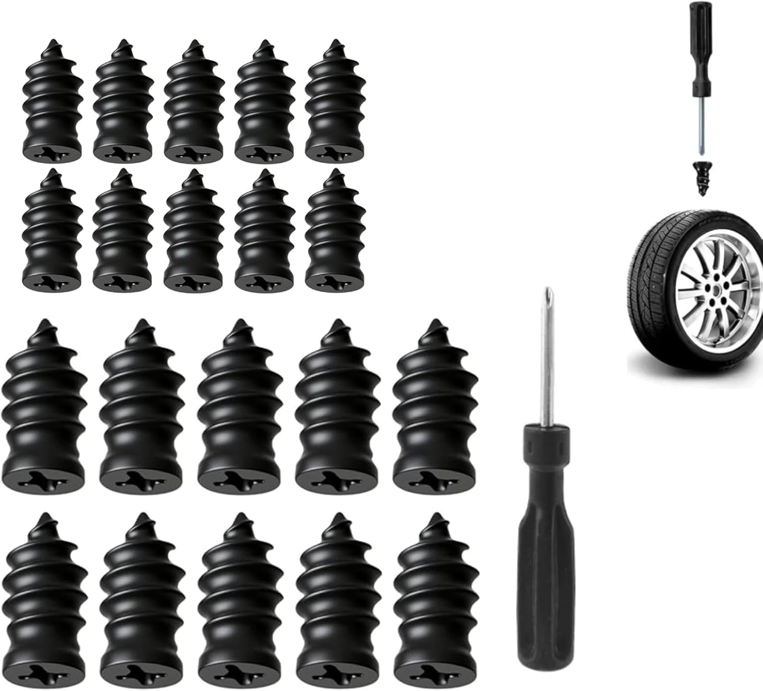 Tire Repair Nails Kit with 2 Sizes, Vacuum Tire Repair Rubber Nail, 2026 New Tire Repair Nails Kit with Box and Screwdriver Fast Self-Service Tire Repair Tools for Car, Motorcycle, Truck (20pcs)