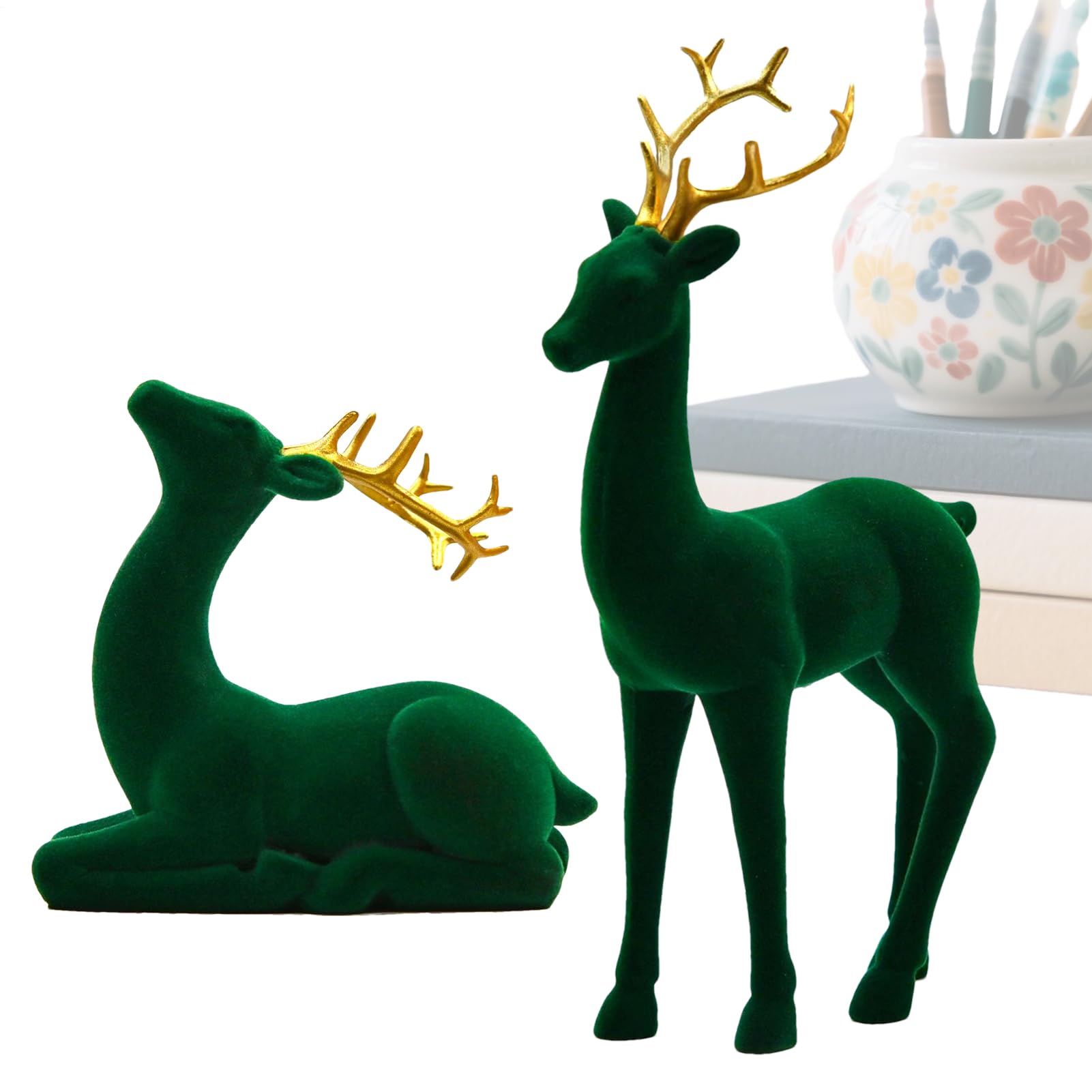 Statues d'élan de Noël rouge et vert pour illuminer votre décoration de table de fête en famille