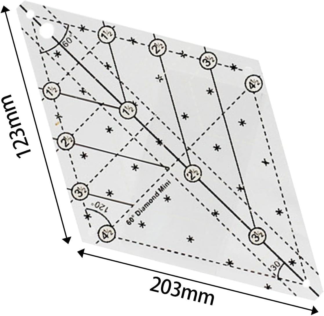 60 Degree Diamond Ruler Quilting Template Free Quilting Templates Patchwork Ruler Diamond Shape Templates Transparent Patchwork Sewing Cutting Craft Ruler DIY Tools (M)