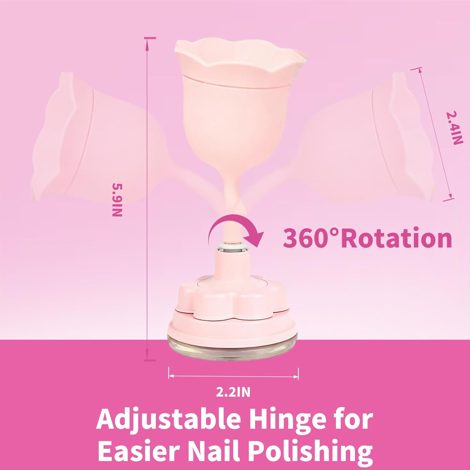 Nail Polish Bottle Holder, Rose-Shaped with 360° Rotating Stem, Tilted for No-Spill, Strong Suction Cup, All-Bottle Fit (3-Pack Pink/Black/Blue)