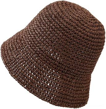 Womens Straw Bucket Hat Summer Mesh Woven Sun Beach Hat Foldable Fisherman Caps Hats