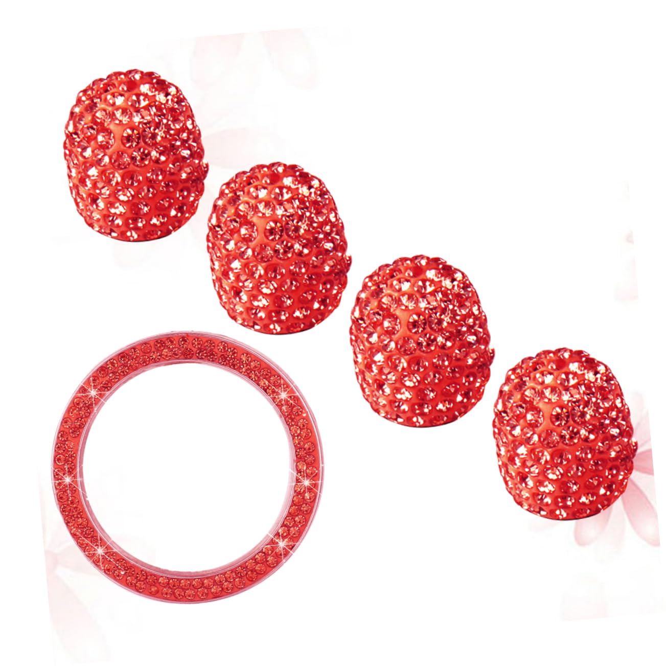 Cabilock 5 Bouchons de Valve de Pneu Décoratifs Anneau de Bouton de Démarrage, Strass Rouge, Anti-poussière pour Voiture et Moto