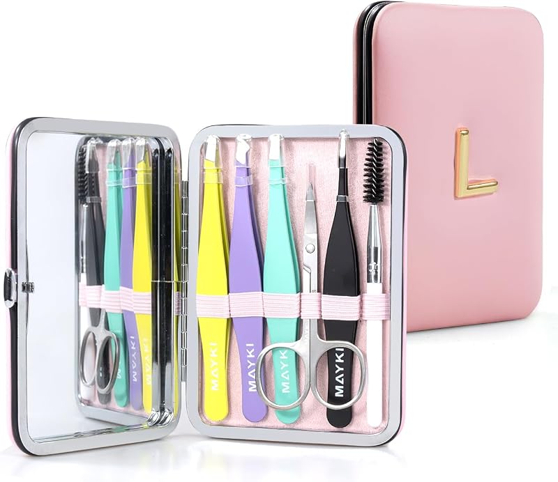 Kit de pinças MAYKI com espelho e inicial L, 6 peças