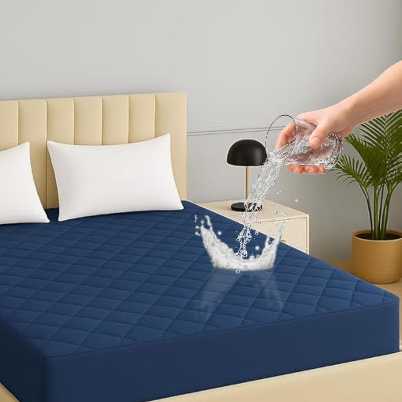 TAG 24 Waterproof Cotton Quilted Mattress Protector Double Bed Size Breathable Hypoallergenic Noiseless Ultra Soft Fitted Cover 78x72 inch (King Size 78x72 inch | 6.5x6 ft, Navy Blue)-picture-45