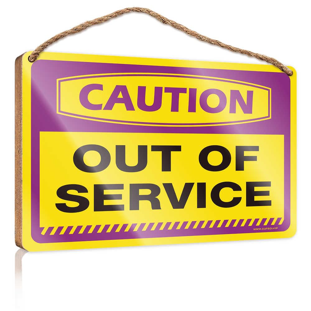 HMQW Diy Door Front Sign Caution Out Of Service Wooden Sign Funny Bathroom Signs Porch Decor(15X28CM)