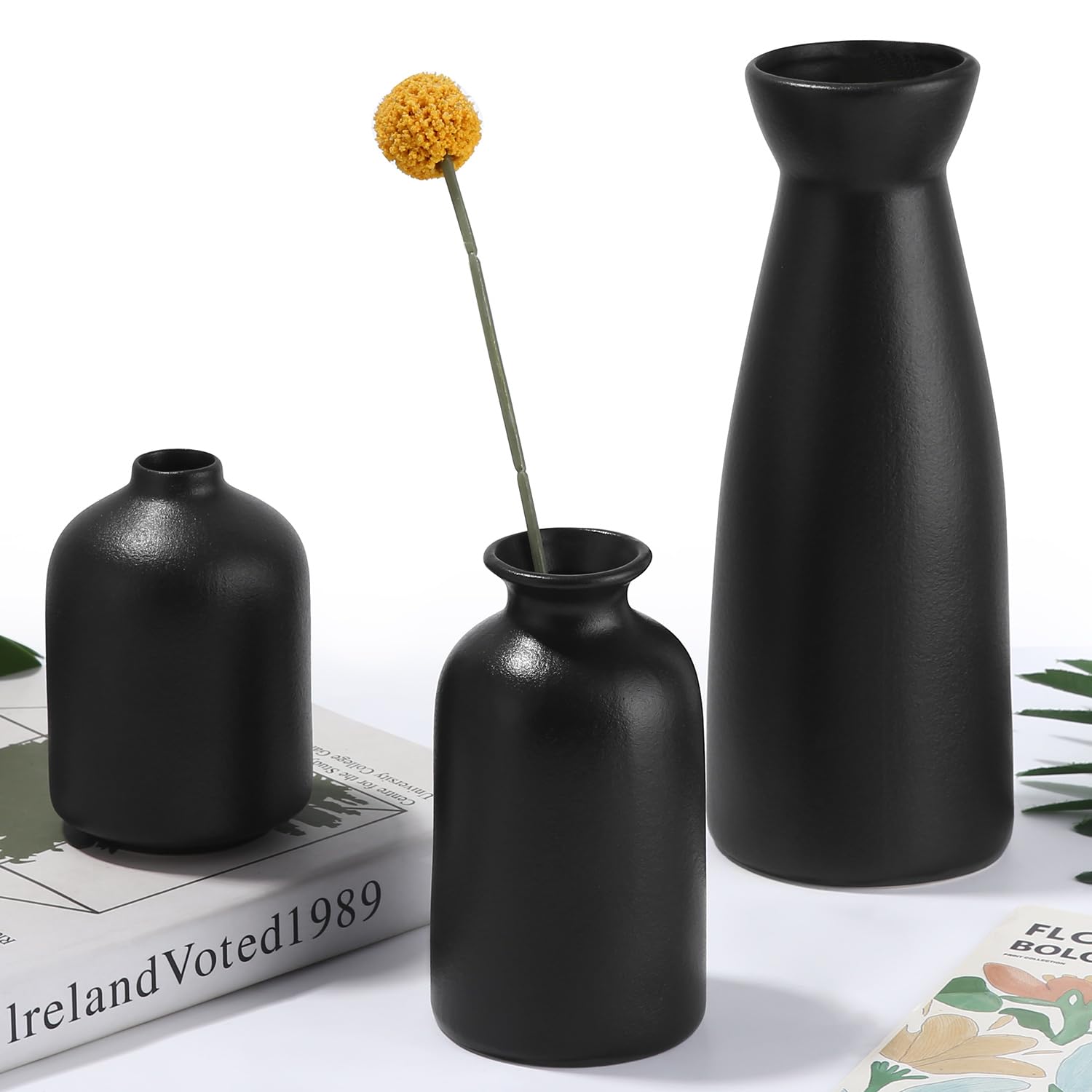 Zestaw 3 czarnych ceramicznych wazonów, nowoczesne minimalistyczne nordyckie nowoczesne podkładki do wystroju domu, dekoracyjne suszone kwiaty do wazonu do wystroju domu, dekoracyjny centralny