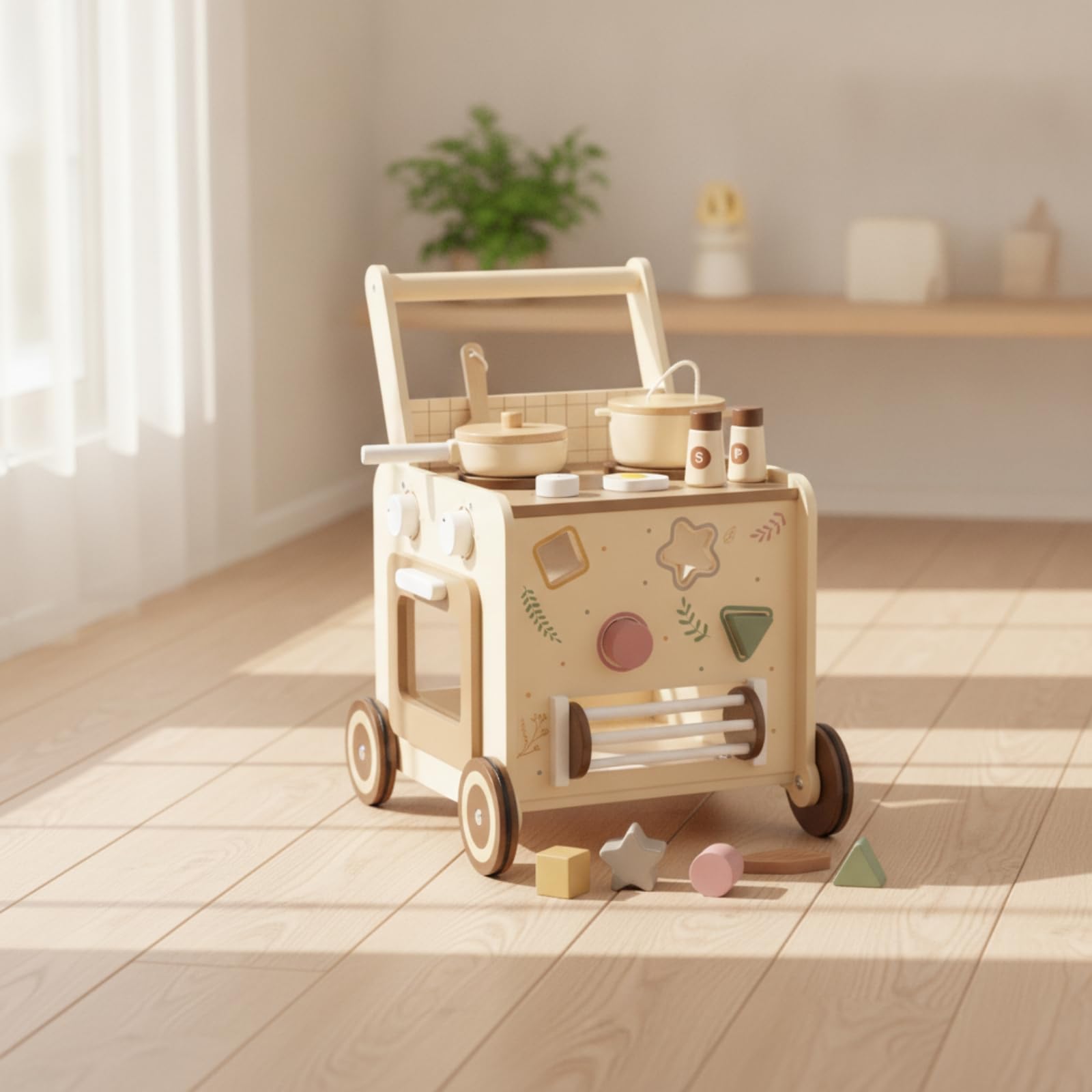 Cocinita Juguete con Ruedas Sensorial | Multiactividad, caminador Actividas para Bebé, Seguro, caminador, Hogar, Bloques