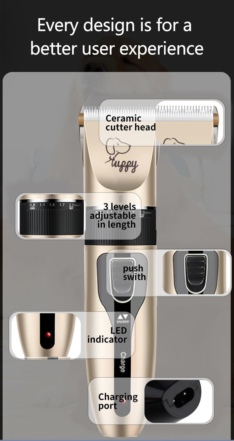 Pet Grooming Clipper Set, Low Noise, Suitable for Dogs and Cats