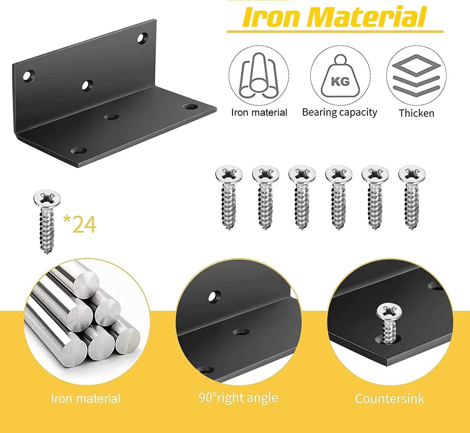8 PCS Iron 4 Inch L Right Angle Bracket with Screws, 4" x 2" x 2" Metal Joint Bracket 90 Degree Corner Brace for Wood Bookshelf Furniture Cabinet, Thickness 3 mm Heavy Duty Black Brackets