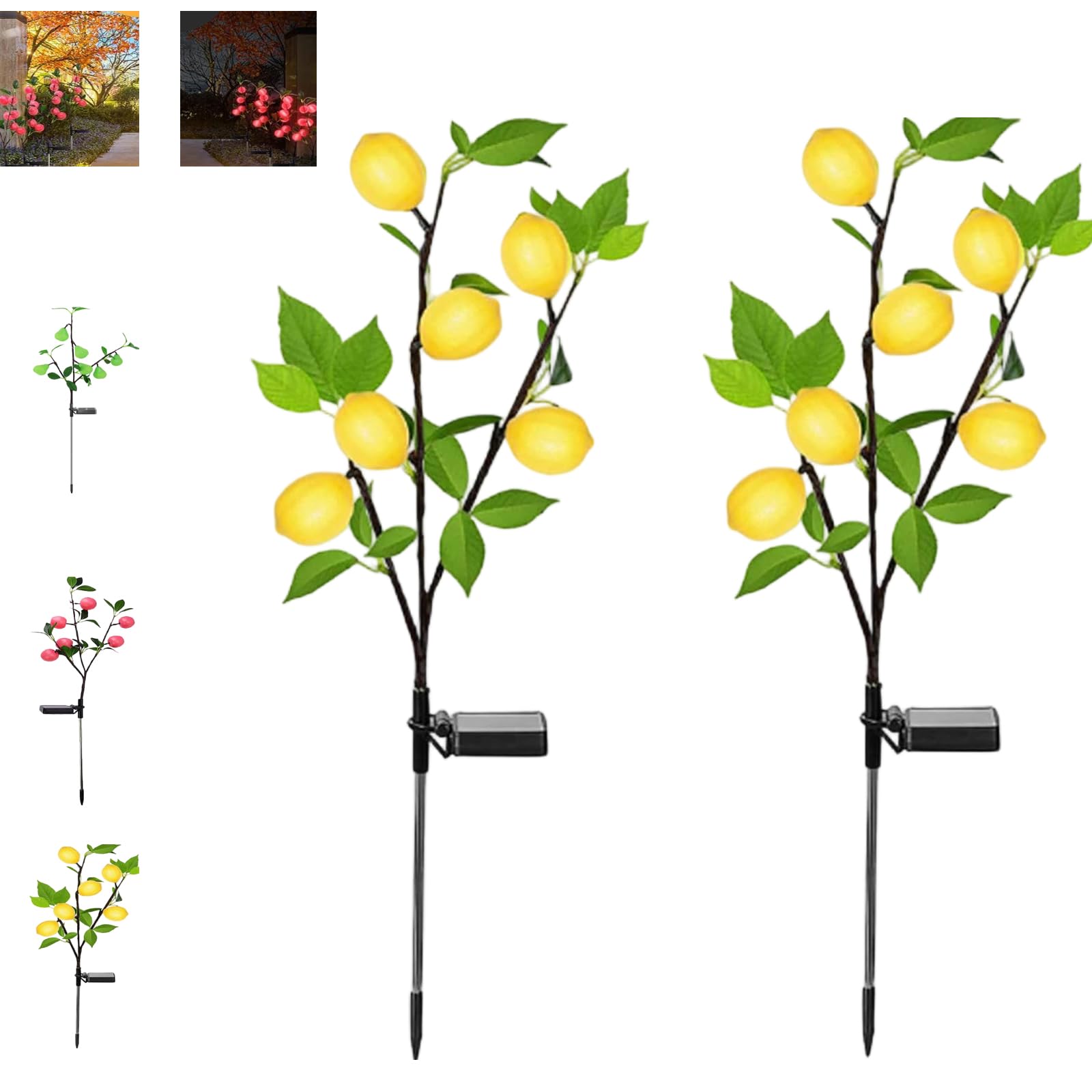 Ruileyou Lemon Tree Ground Lights 2Pack, Solar Garden Lights Outdoor with Realistic Lemon, Outdoor Tree Stake Landscape Lamp for Yard Garden Lawn Pathway Decoration Lighting (Lemons)