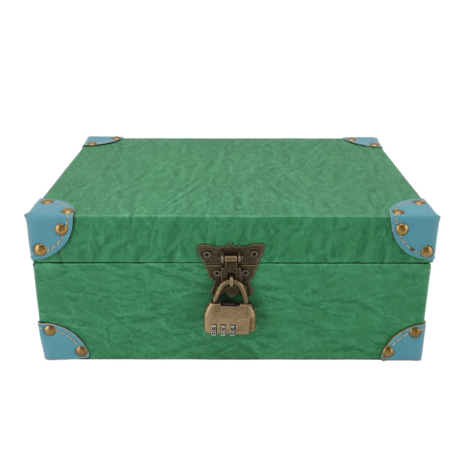 lyrlody Cofre del Tesoro, Caja de Almacenamiento de Recuerdos de Joyas de Cuero y Madera con Cerradura, Caja Cuadrada Hecha a Mano 27 X 20,5 X 11 Cm, para Dormitorio, Sala de Estar, Oficina, Estudio