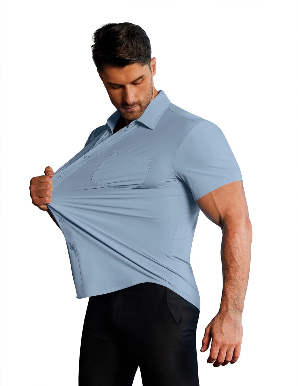 COOFANDY Men's Muscle Fit Dress Shirts Stretch Wrinkle-Free Short Sleeve Casual Button Down Shirts - Image 2