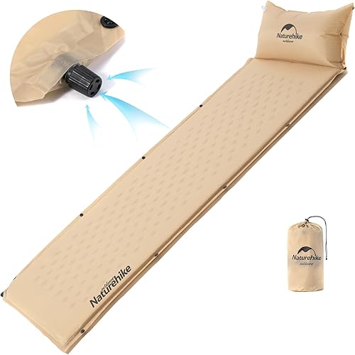 Naturehike Almohadilla de dormir autoinflable, almohadilla de campamento ultraligera de espuma viscoelástica con almohada, inflado rápido,