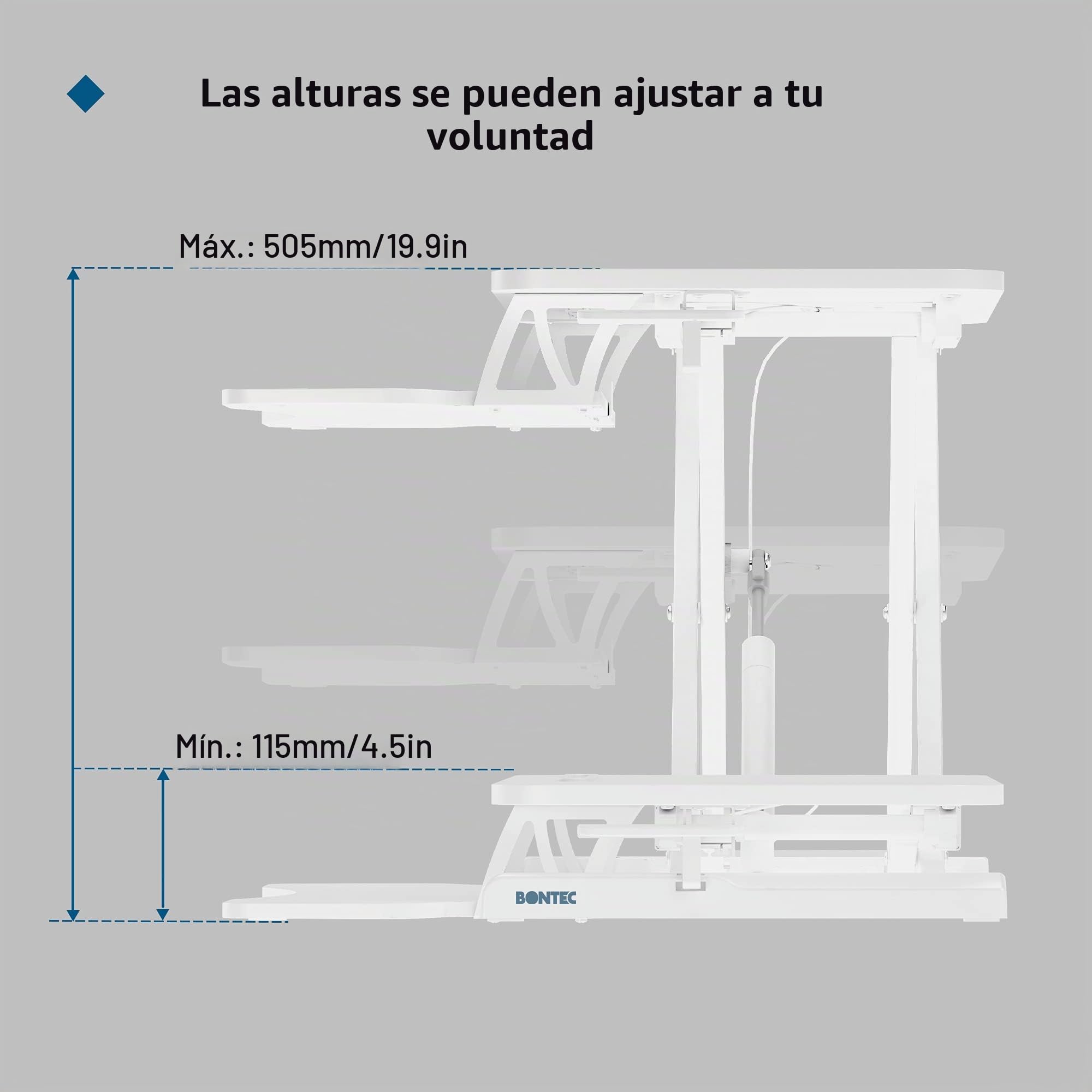 BONTEC Convertidor de Escritorio Sentado/Pie, Estación de Trabajo de 2 Niveles Ajustable en Altura, con Plataforma de 80x40cm, Elevador Ergonómico, Pantalla de PC, Portátil de hasta 15 kg(Blanco)