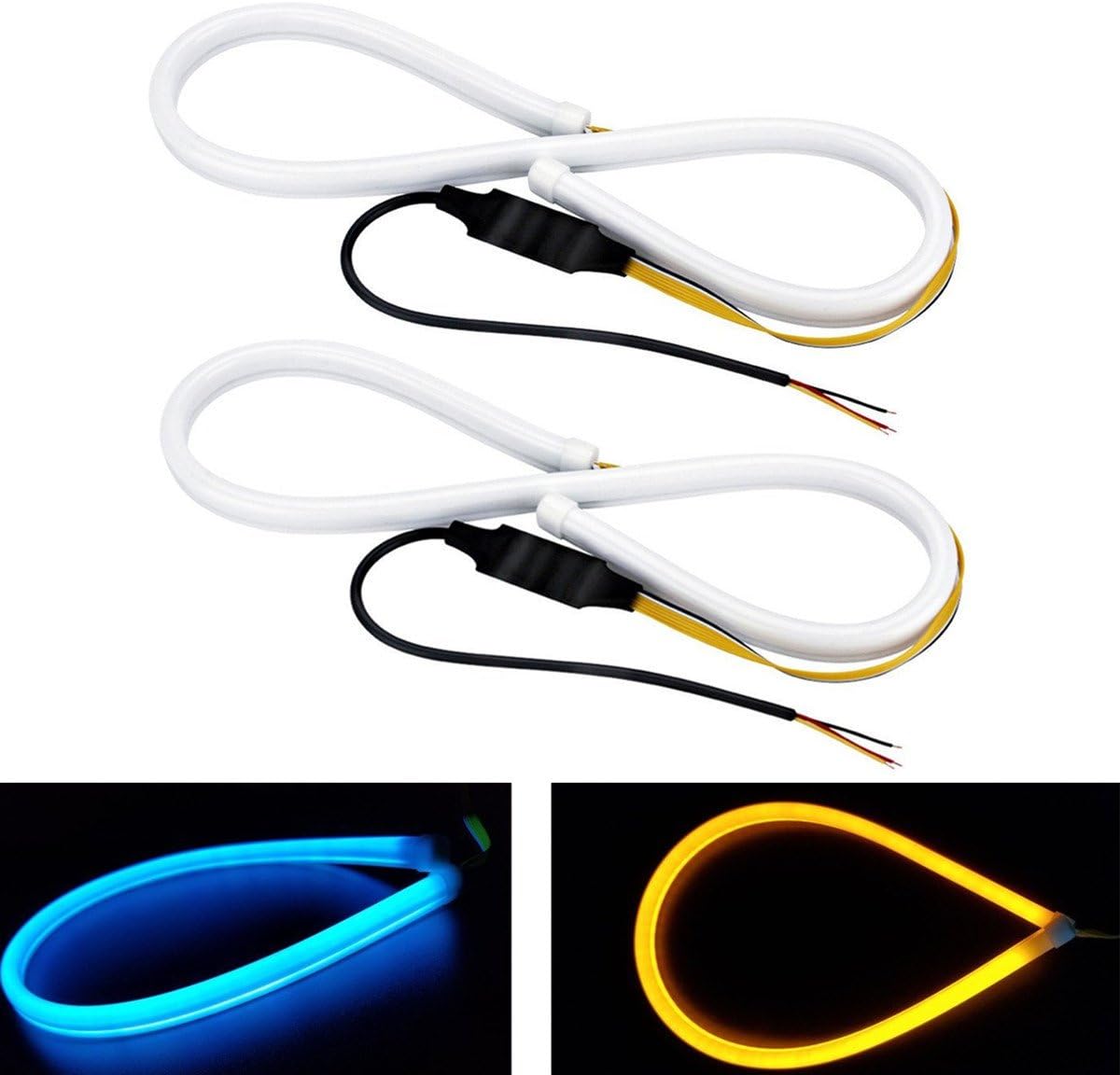 2Pcs 24 Inches Dual Color LED Strip Light (2Pack 23inches blue/amber)