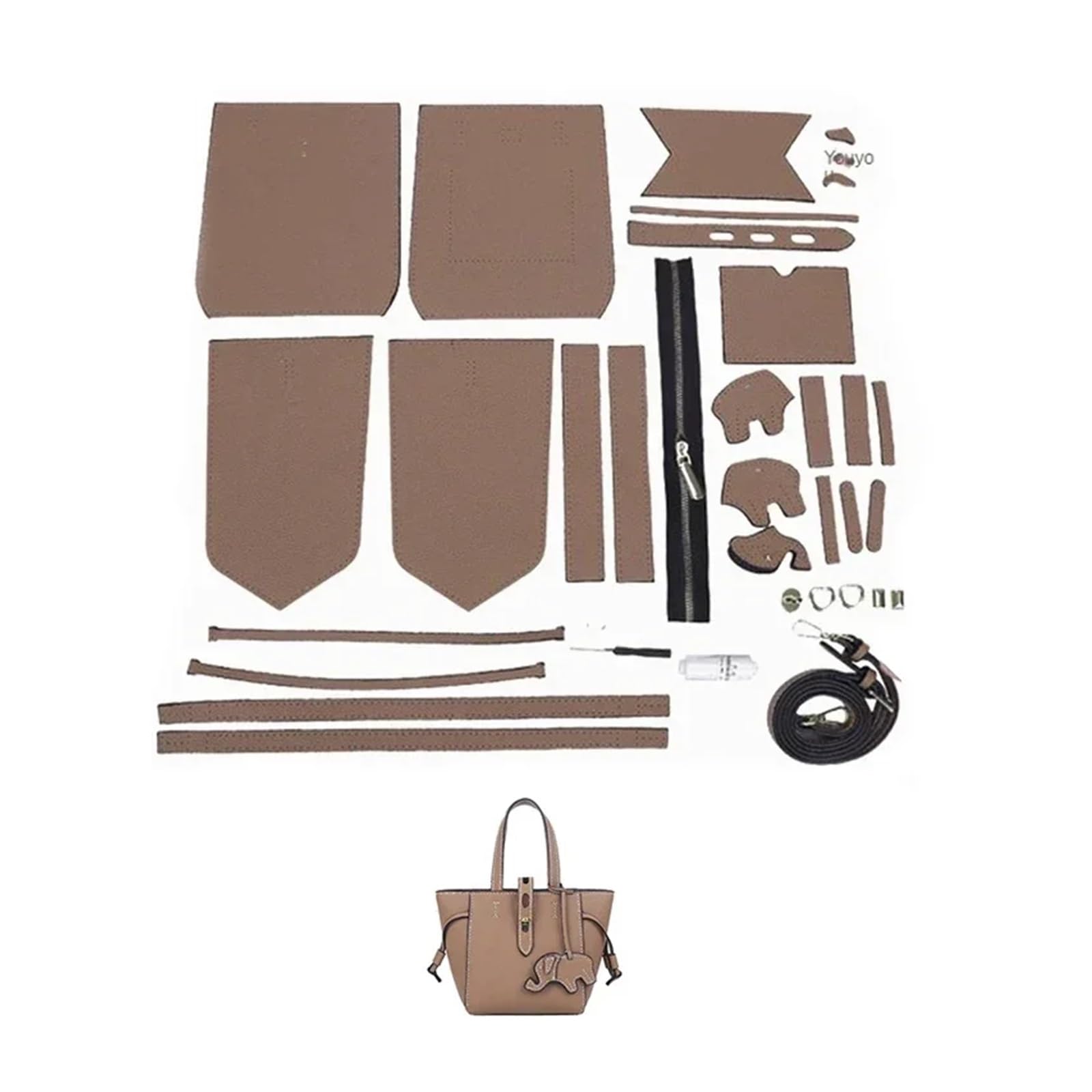 LYHYDMA Diy bag making kit DIY Sewing Handmade Bag Set Shloulder Straps Leather Bag Making Kit Hand Stitching Accessories For Women's Handbag(Num2 Khaki)