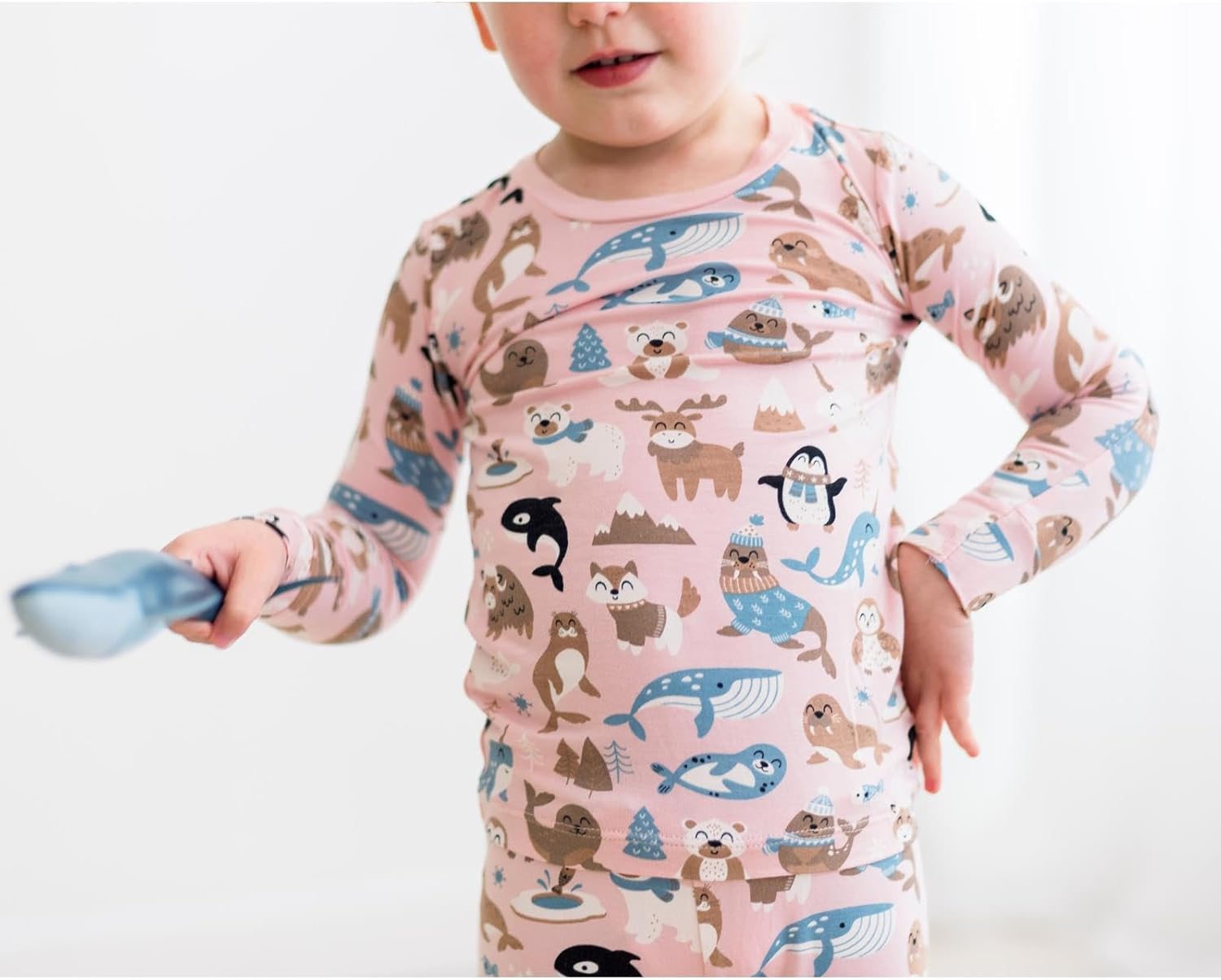 KicKee Festive Cheer Pajama Set – Long Sleeve Tee & Snug Fitted Pants, Baby to Kids (Baby Rose