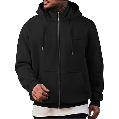 Men’s Zip Up Hoodie Jacket Lightweight Full Zip Hooded Sweatshirt Casual Long Sleeve Outerwear Fall Winter Coat