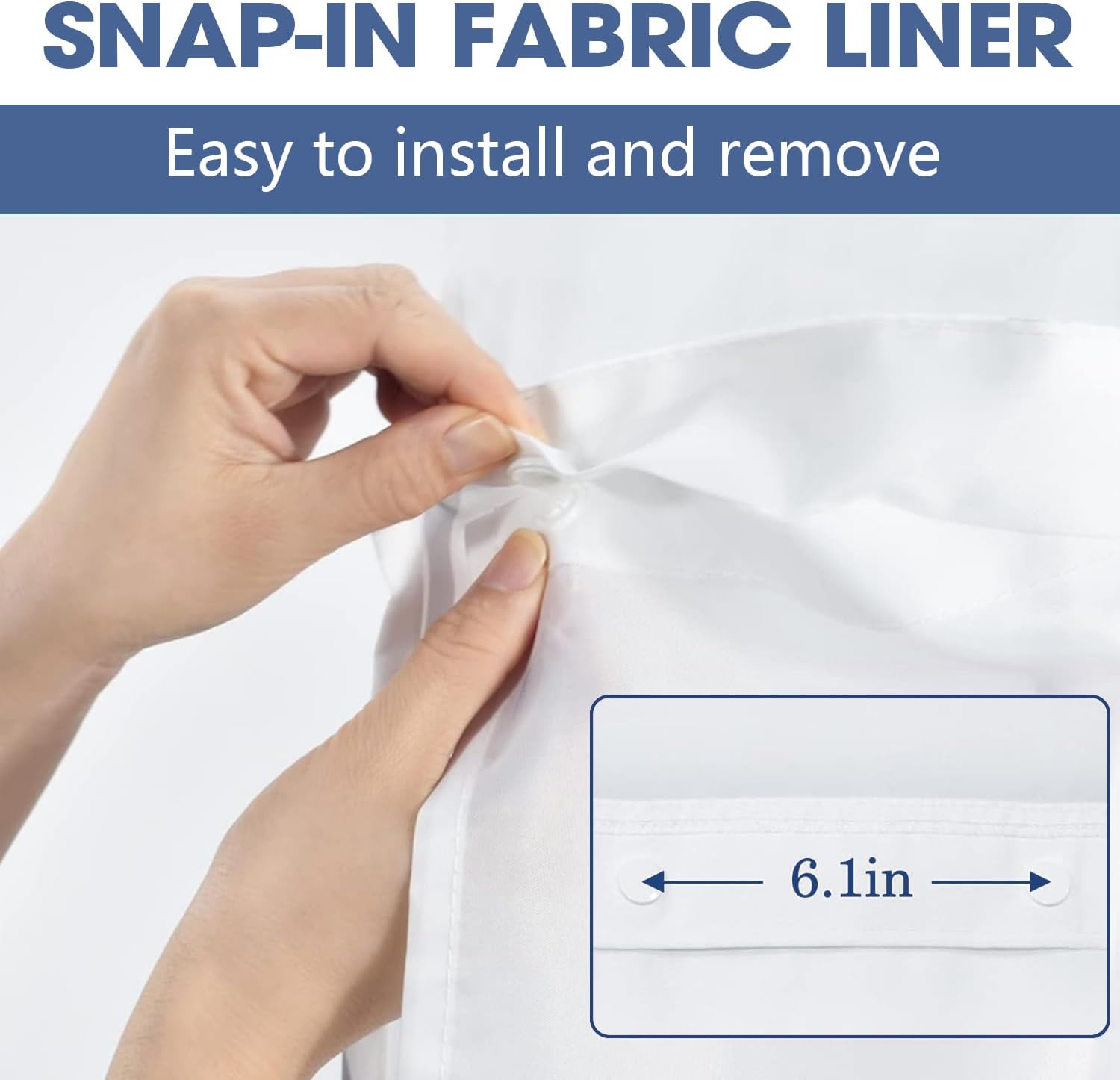 Nkzply No Hook Shower Curtain and Liner Set Blue Striped Shower Curtain with Snap in Liner Fabric Modern Black Grey Bathroom Set See Through Top Window Washable 71x74 Inch thumbnail