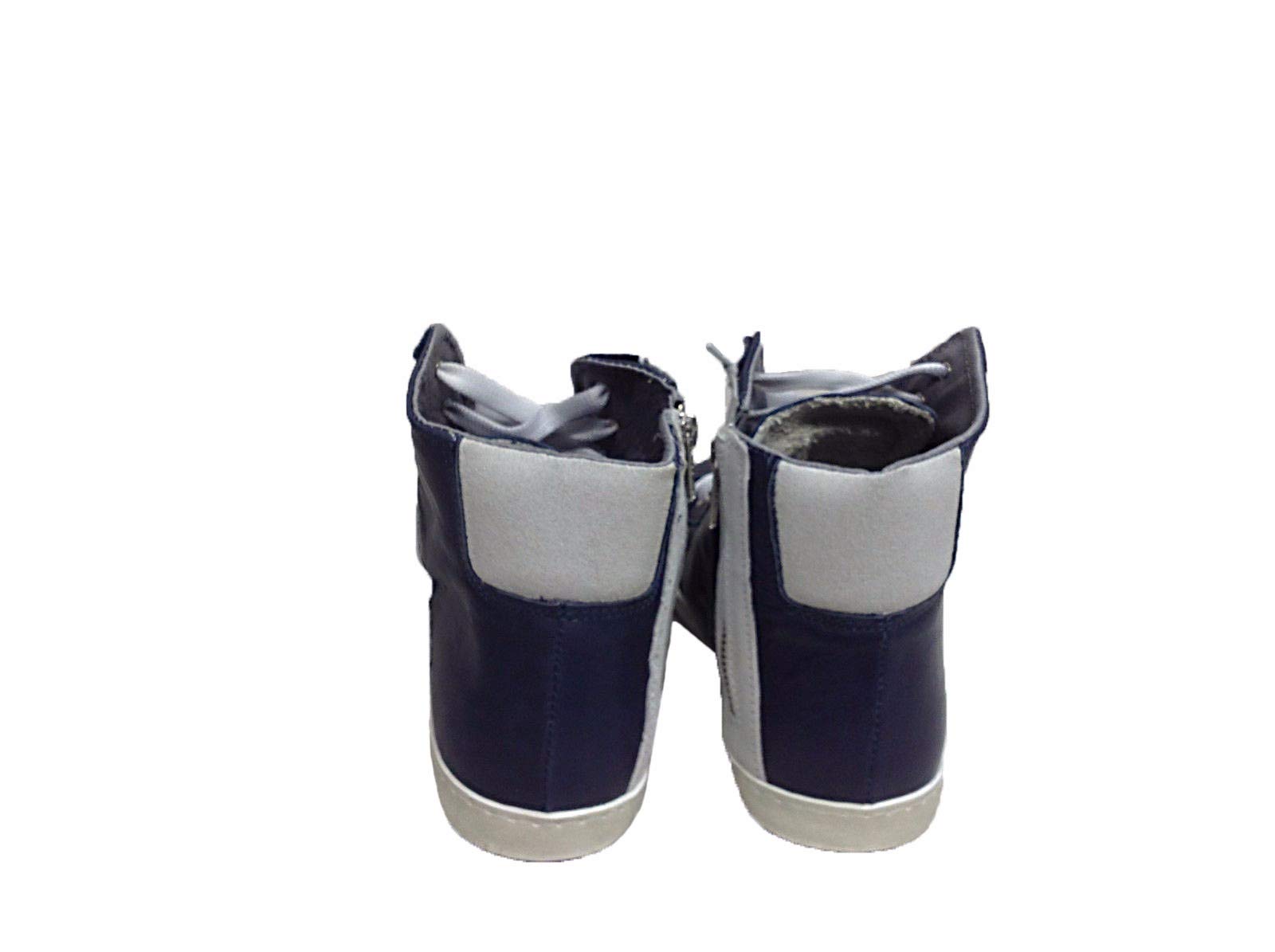 VIA CONDOTTI Scarpe Sneakers Alte Uomo Pelle Blu Ghiaccio Made in Italy Bicolor