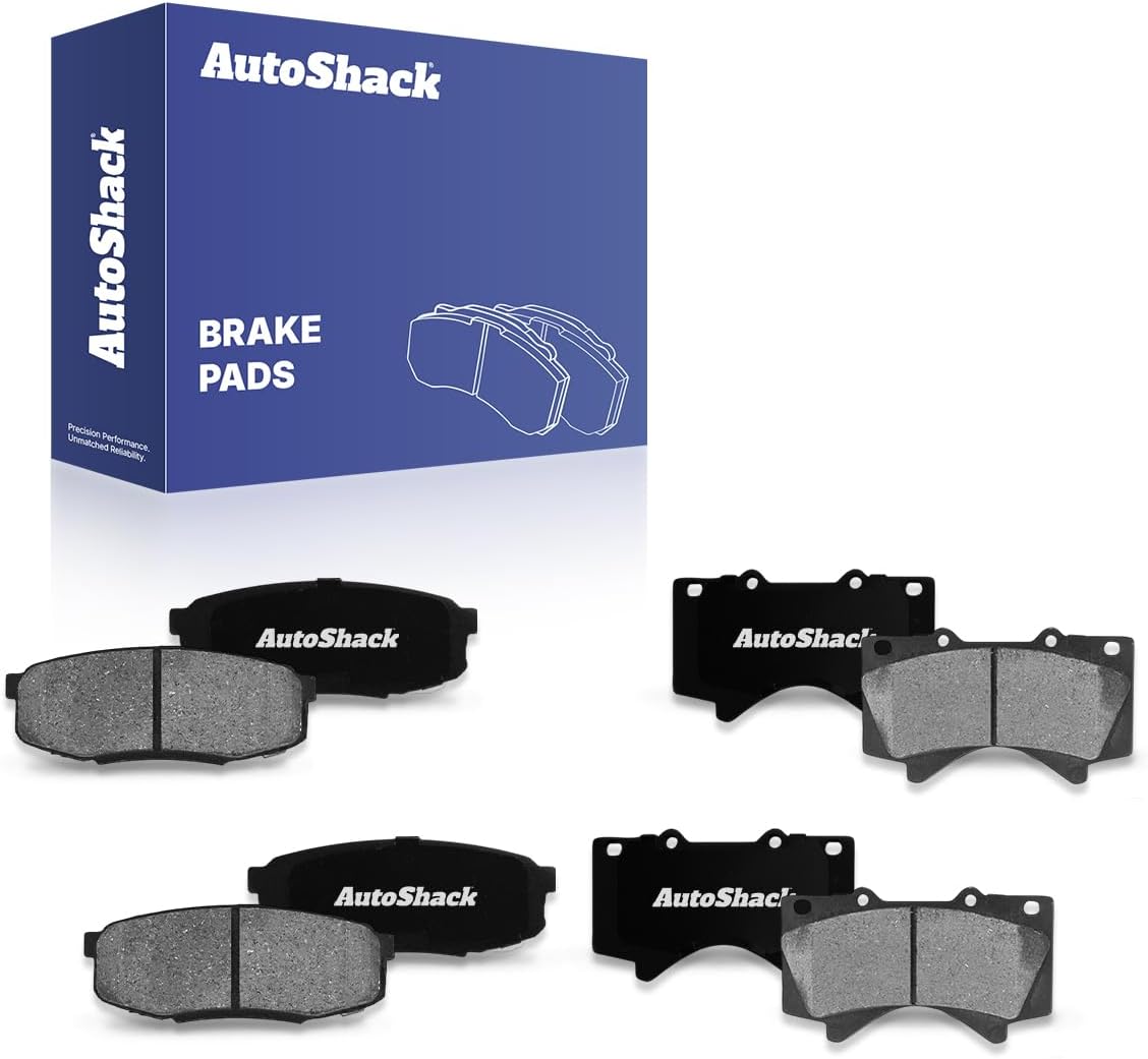 AutoShack Front & Rear Ceramic Brake Pad Set for Toyota & Lexus, Tundra 2007-2021 Sequoia 2008-2022 LX570 2008-2011, 2013-2021 Land Cruiser 2008-2011, 2013-2021, AWD 4WD RWD V6 4.0L V8 4.6L 4.7L 5.7L
