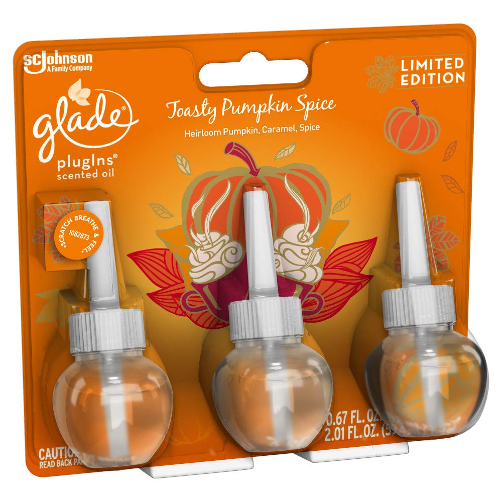 Glade PlugIns Refills Air Freshener, Scented and Essential Oils for Home and Bathroom, Toasty Pumpkin Spice, 2.01 Fl Oz, 3 Count
