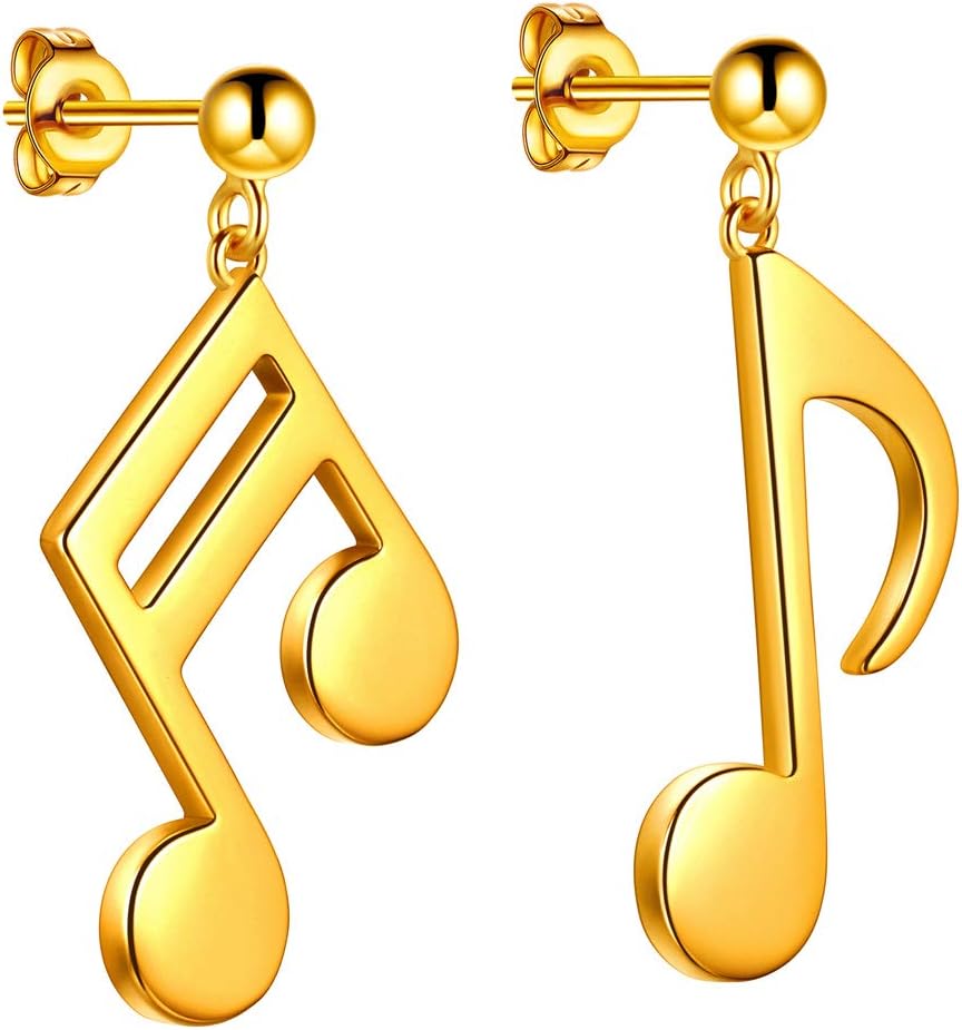 beautlaceMusical Note Stud Earrings Silver/18K Gold/Black Gun Plated Asymmetry Treble Clef Music Note Studs Jewelry Gifts for Music Lover
