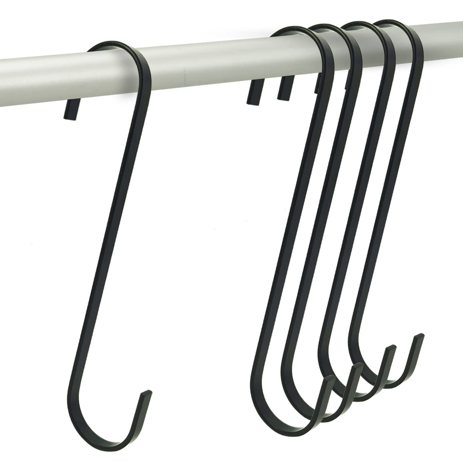 HEDGBOBO7.9" S Hook, Matte Black S Hook Heavy Duty for Hanging Pots & Pans, Plants, Coffee Mugs, Coats, Bags, Kitchen, Bedroom, Office, Garden, Bathroom Towels, 5 Pack