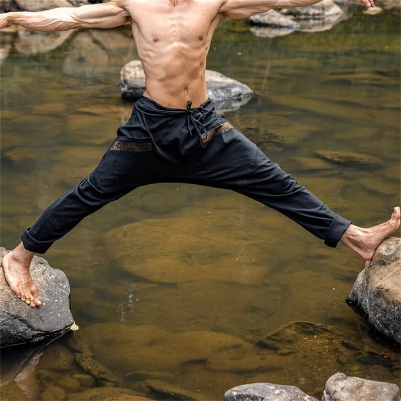Pantalon ethnique à cordon de serrage ample et fluide uni - 3